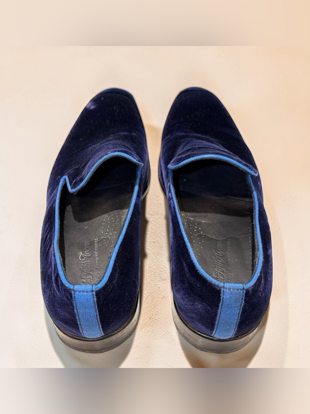 Saks Fifth Avenue Velvet Loafers Made in Italy Navy Blue Size 10M Luxury Slip-On - Picture 6 of 16